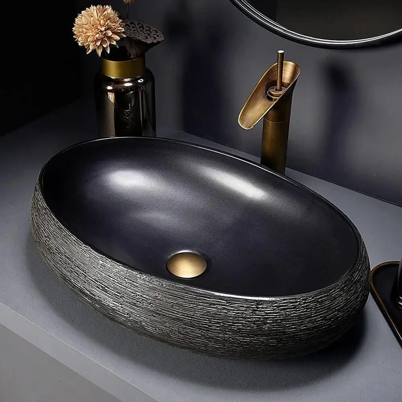 Sick Black Ceramic Vessel Sink and Faucet Combo with Tilt Up Countertop Basin and Rounded Safe Corners High Temperature Fired Construction Delivers a Clean Minimalist Look for Your Bathroom Reno Get That Hotel Guest Comfort Level Today