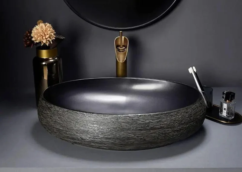 Sick Black Ceramic Vessel Sink and Faucet Combo with Tilt Up Countertop Basin and Rounded Safe Corners High Temperature Fired Construction Delivers a Clean Minimalist Look for Your Bathroom Reno Get That Hotel Guest Comfort Level Today