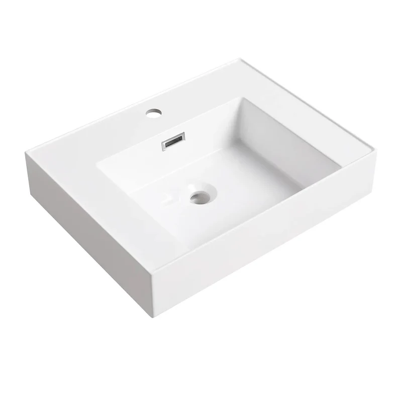 Premium Rectangular Bathroom Resin Sink Featuring Slick Gloss White Finishing, Modern Vanity Basin Built For Hassle Free Swaps And Instant Top Shelf Bathroom Makeovers