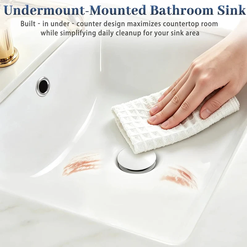 Top Shelf White Rectangle Undermount Bathroom Sink, 14.4x12.7 Inch Porcelain Ceramic Lavatory With Overflow, Slick Deep Basin For Home Vanities And Hotels