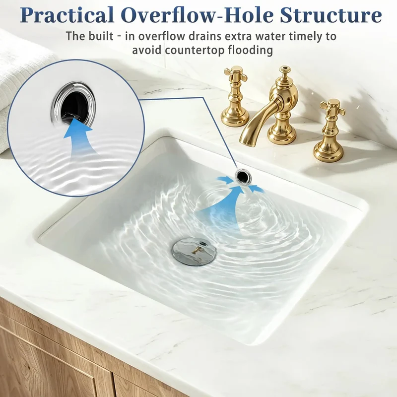 Top Shelf White Rectangle Undermount Bathroom Sink, 14.4x12.7 Inch Porcelain Ceramic Lavatory With Overflow, Slick Deep Basin For Home Vanities And Hotels