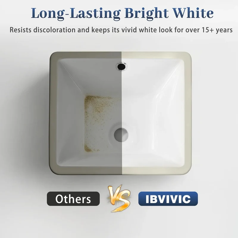 Top Shelf White Rectangle Undermount Bathroom Sink, 14.4x12.7 Inch Porcelain Ceramic Lavatory With Overflow, Slick Deep Basin For Home Vanities And Hotels
