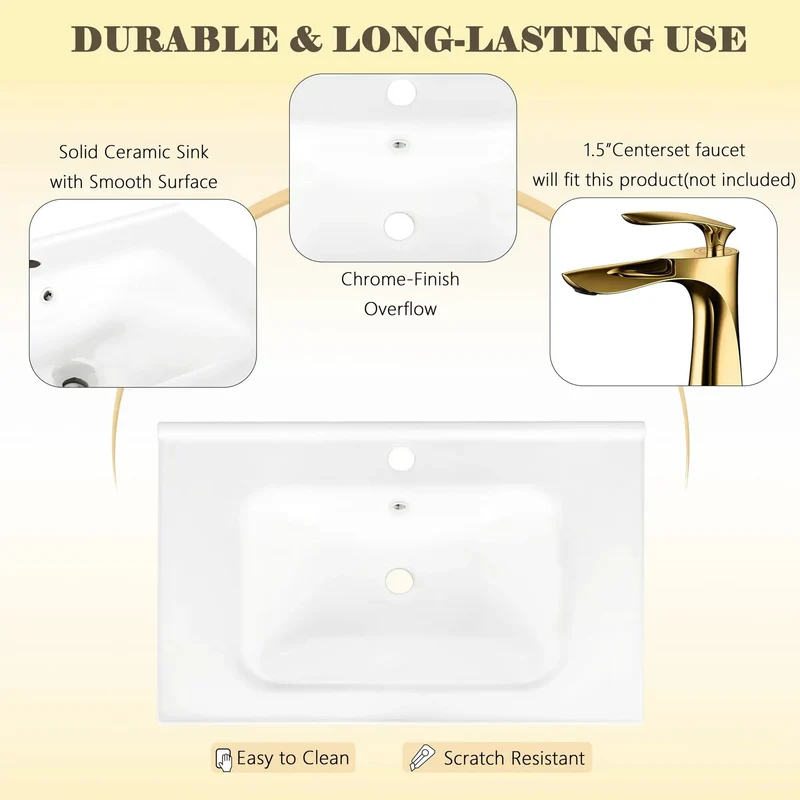 Super Slick 27 Inch White Ceramic Vessel Sink Standalone Porcelain Basin Modern Bathroom Vanity Sink Replacement Clean Lines Farmhouse Style Total Game Changer For Any Bath Space
