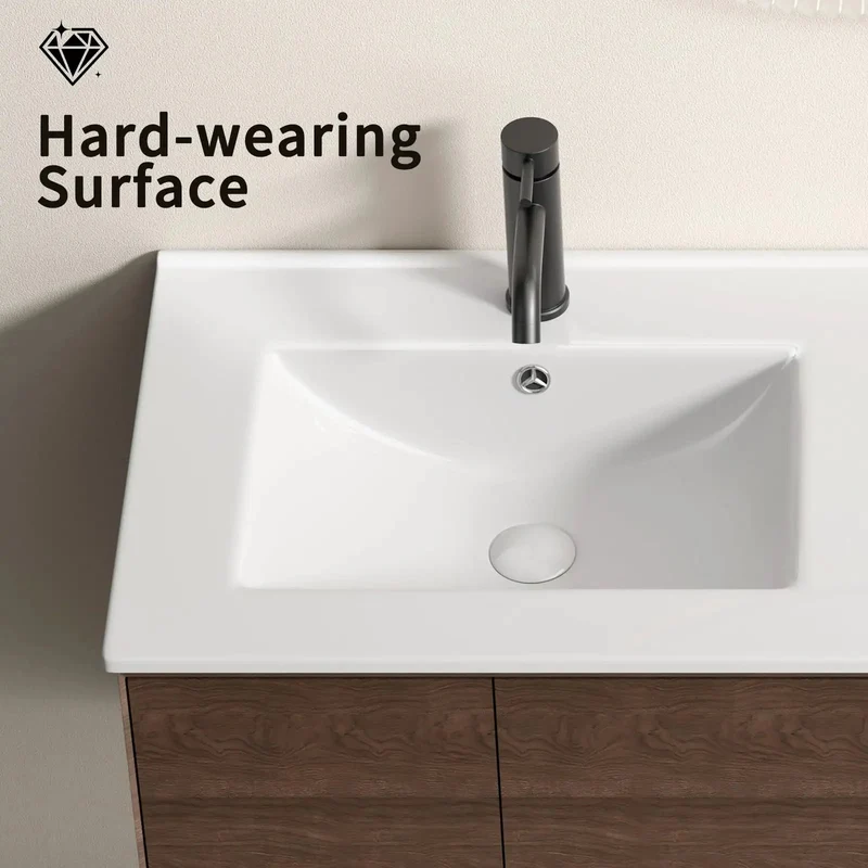 Top Shelf Double Bowl Ceramic Sink in Milk White That Makes Your Powder Room Look Fresh. Heavy Duty Countertop Vanity Washbasin Perfect for Shared Spaces. Dual Basins Offer Big Time Multitasking Without the Hassle. Durable 47 Inch Wide Porcelain Basin.