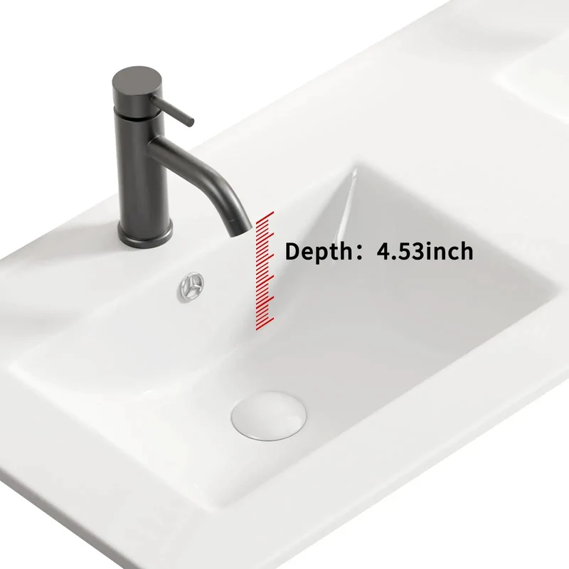 Top Shelf Double Bowl Ceramic Sink in Milk White That Makes Your Powder Room Look Fresh. Heavy Duty Countertop Vanity Washbasin Perfect for Shared Spaces. Dual Basins Offer Big Time Multitasking Without the Hassle. Durable 47 Inch Wide Porcelain Basin.