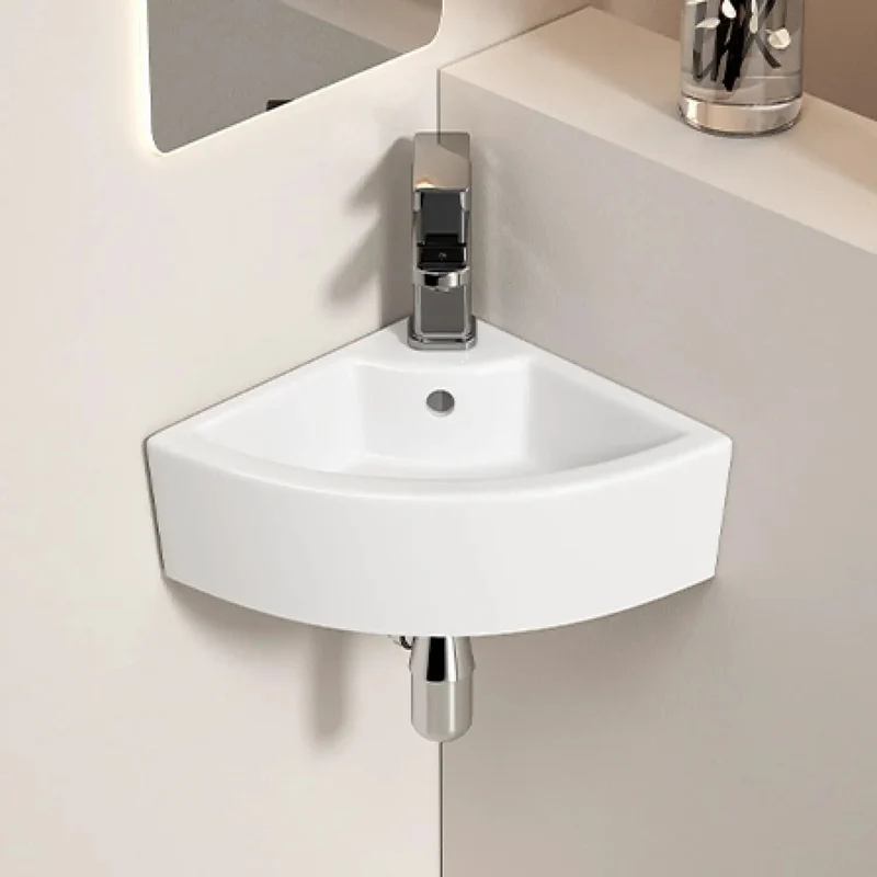 Zero Fuss Triangle Corner Sink For Bathroom Wall Mounted Ceramic Vessel Basin With Glossy White Finish A Clever Space Saver For Tight Corners Small Rooms And Laundry Areas