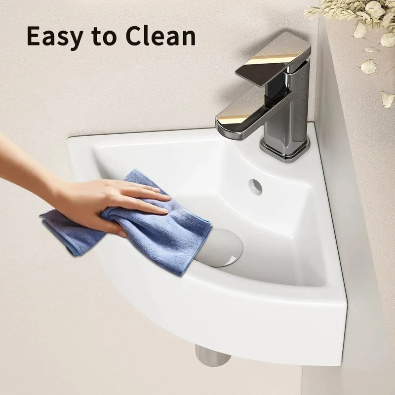 Zero Fuss Triangle Corner Sink For Bathroom Wall Mounted Ceramic Vessel Basin With Glossy White Finish A Clever Space Saver For Tight Corners Small Rooms And Laundry Areas