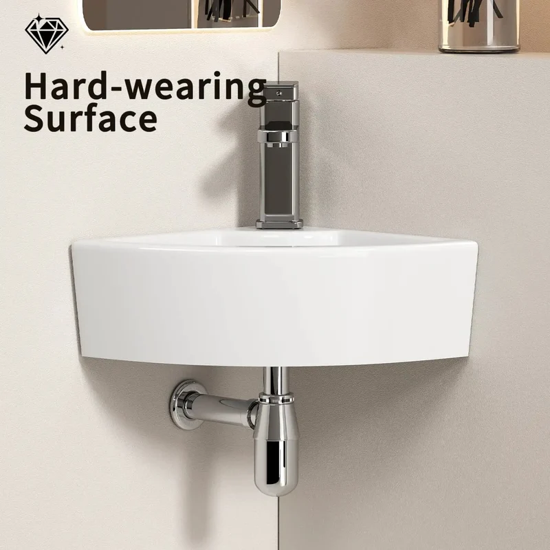 Zero Fuss Triangle Corner Sink For Bathroom Wall Mounted Ceramic Vessel Basin With Glossy White Finish A Clever Space Saver For Tight Corners Small Rooms And Laundry Areas