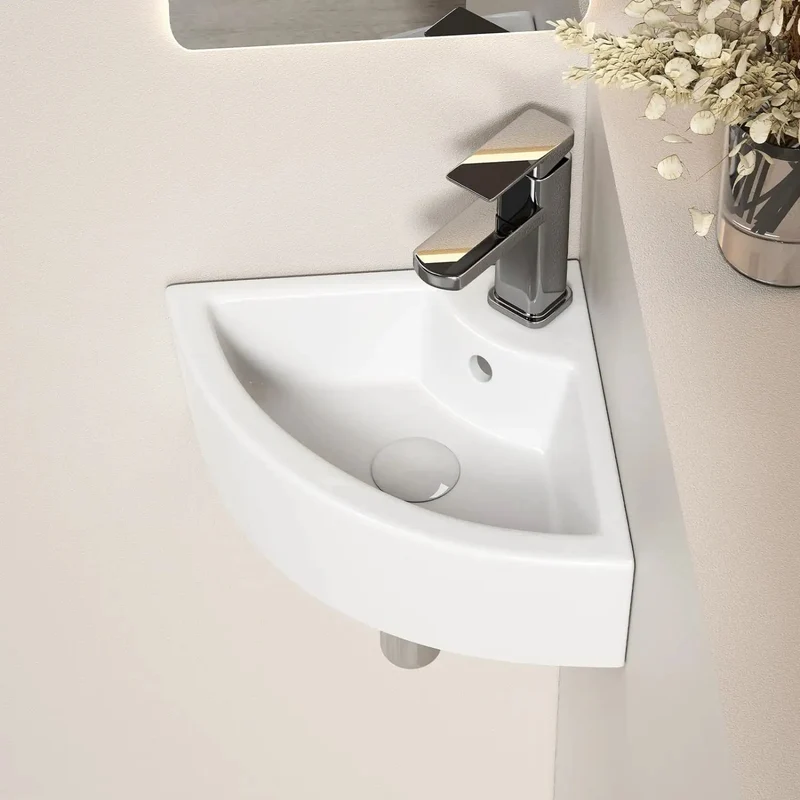 Space Hacking Triangle Corner Ceramic Wall Mounted Vessel Sink With Glossy Milk White Finish Crafted For Tiny Bathrooms Compact Powder Rooms And Totally Foolproof Diy Installation
