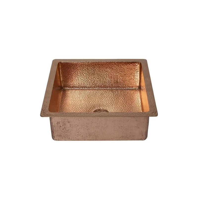 Square Hammered Copper Vessel Sink For Bathroom Vanity 15 Inch Wide Basin With Antique Bronze Finish Handcrafted Heavy Gauge Sink For A Top Shelf Room Setup