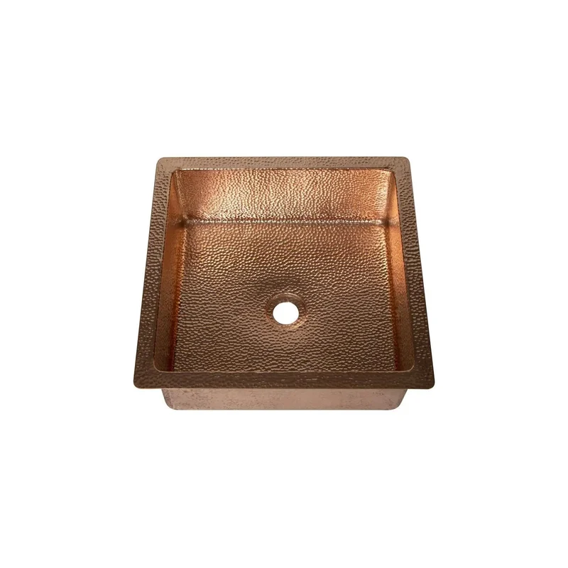 Square Hammered Copper Vessel Sink For Bathroom Vanity 15 Inch Wide Basin With Antique Bronze Finish Handcrafted Heavy Gauge Sink For A Top Shelf Room Setup