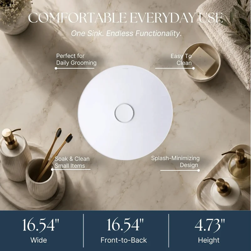 Crisp White Round Vessel Bathroom Sink On Above Counter Mount Solid Vitreous China Vanity Bowl With Hassle Free Drain Install And Zero Overflow Groove Rock Solid Build For Modern Interiors