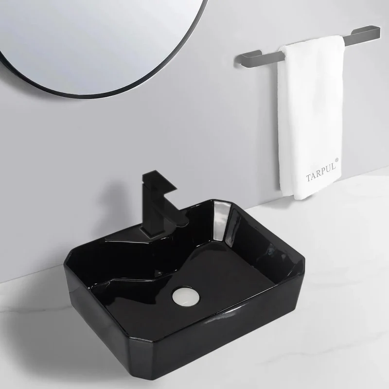 Sleek Ceramic Vessel Sink For Above Counter Bathroom Install With Faucet Hole Modern Design Upgrades Your Wash Setup Smooth Glaze Delivers Top Shelf Durability Plug And Play Setup Straight Up Easy Mounting Just Tight Seals And Heavy Duty Quality