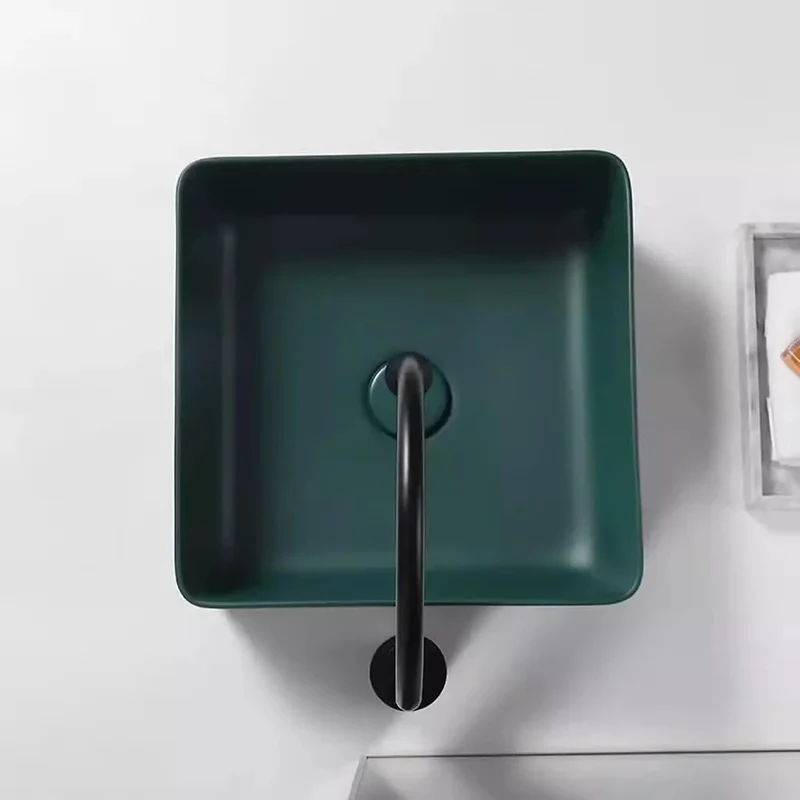 Top Shelf Matte Green Ceramic Vessel Sink Square Countertop Basin Drop Dead Gorgeous Frosted Surface Rock Solid Craftsmanship To Elevate Your Most Stylish Bath Or Bar Setup