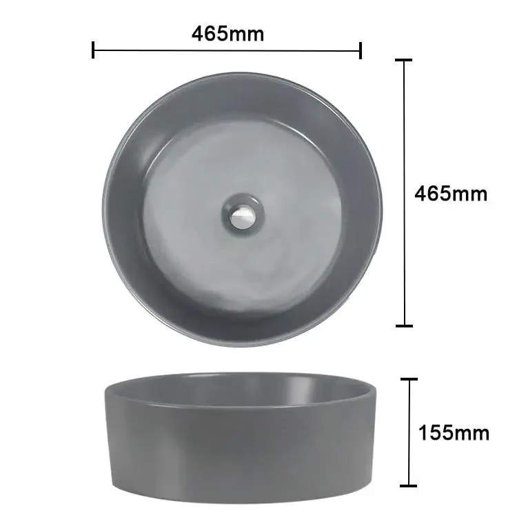 Sleek Round Ceramic Vessel Sink In Matte Gray Finish For A Pretty Sweet Bathroom Glow Up Durable Countertop Basin With Standard Drain Size And Smooth Edge Design