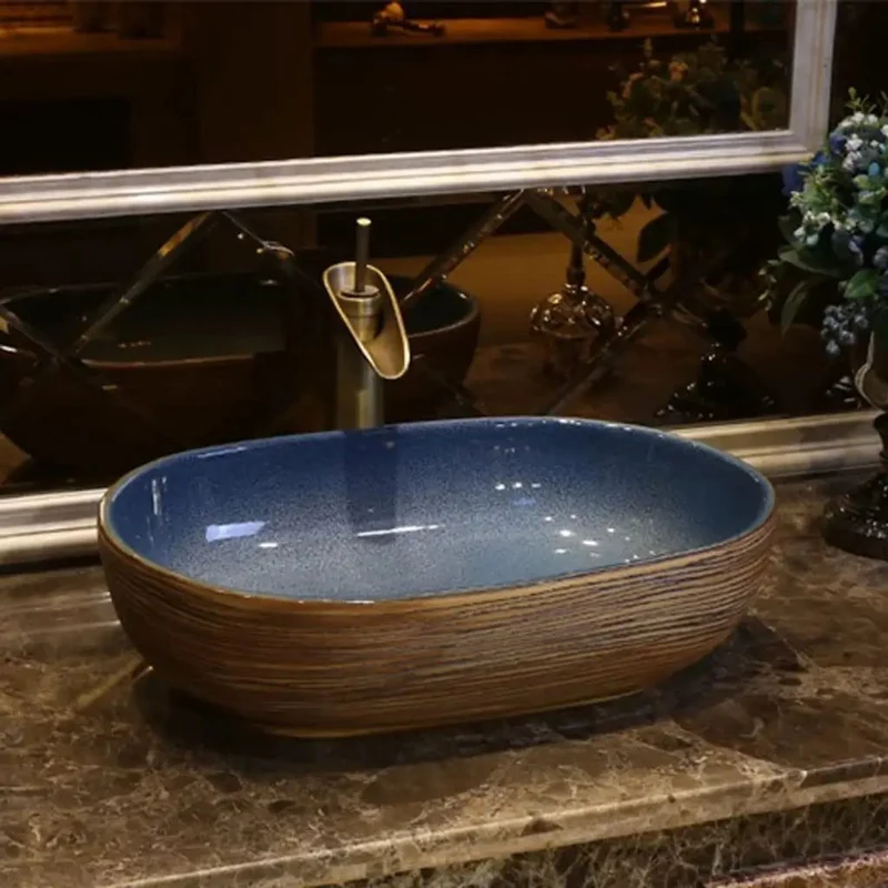 Modern Vintage Art Ceramic Vessel Sink for Bathroom Countertop Oval Washbasin with Faucet Durable Luxury Bowl Design Classy Fresh Slay Your Bathroom Vibe Hella Stylish Top Tier Quality That Slays the Rest