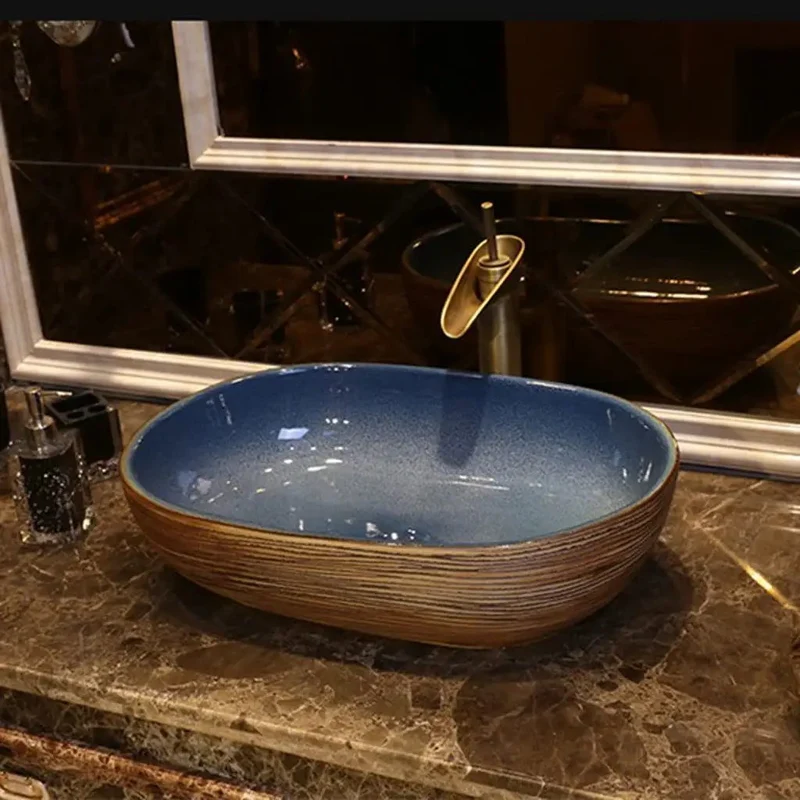 Modern Vintage Art Ceramic Vessel Sink for Bathroom Countertop Oval Washbasin with Faucet Durable Luxury Bowl Design Classy Fresh Slay Your Bathroom Vibe Hella Stylish Top Tier Quality That Slays the Rest