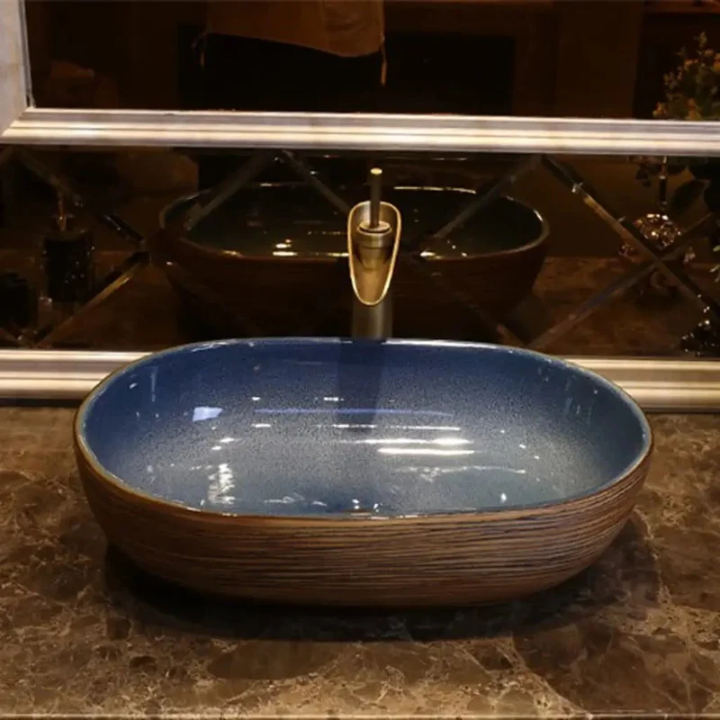 Modern Vintage Art Ceramic Vessel Sink for Bathroom Countertop Oval Washbasin with Faucet Durable Luxury Bowl Design Classy Fresh Slay Your Bathroom Vibe Hella Stylish Top Tier Quality That Slays the Rest
