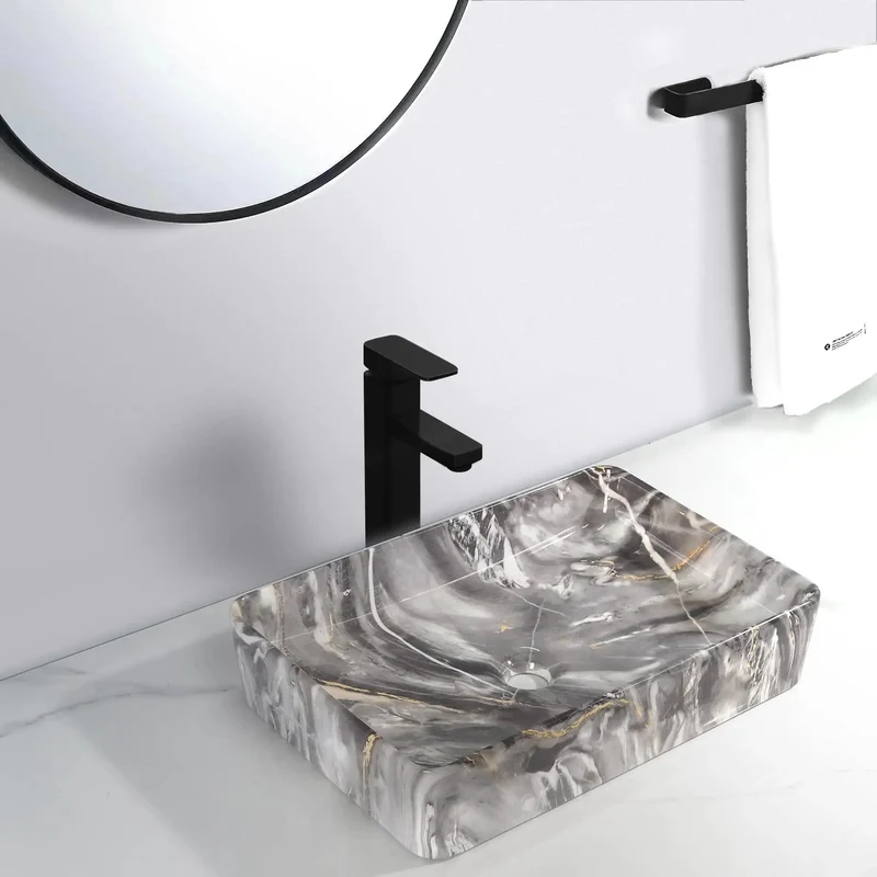 Square Ceramic Vessel Bathroom Sink Featuring Realistic Marble Veining Modern Countertop Wash Basin Swoon Worthy Vanity Bowl For Master Baths Smooth Ceramic Glaze Effortless Maintenance Durable Build