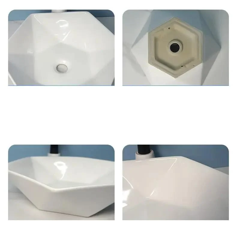 Premium Anti Scratch Glaze Surface Mounted Hexagonal Ceramic Vessel Sink Straight Up Slick Artistic Wash Basin For Modern Bathroom Vanity Sink For Hotels And Spas