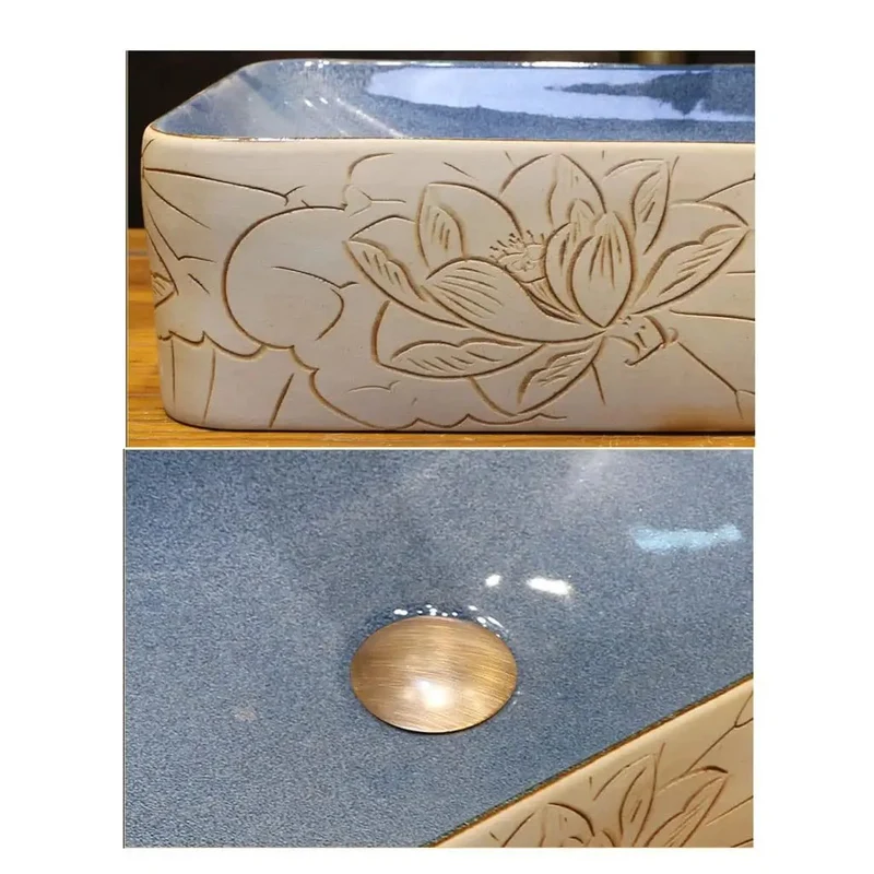 Killer Rectangular Ceramic Vessel Sink Featuring A Sleek Lotus Pattern Really Hitting The Spot For Upgrading Your Countertop Bathroom Washbasin Setup Today