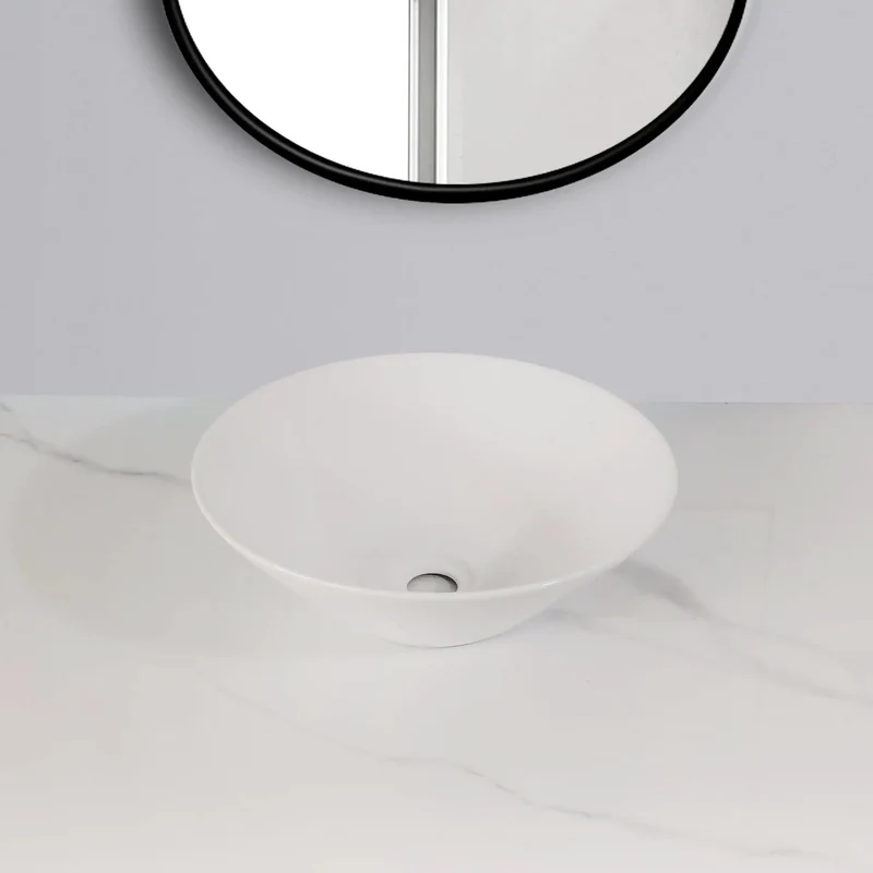 Sleek Ceramic Bathroom Vessel Sink Featuring Slick Lampshade Design For Countertop Setup Modern Luxury Wash Basin Straight Up Premium Home Fixtures That Deliver Heavy Duty Hotel Vibes