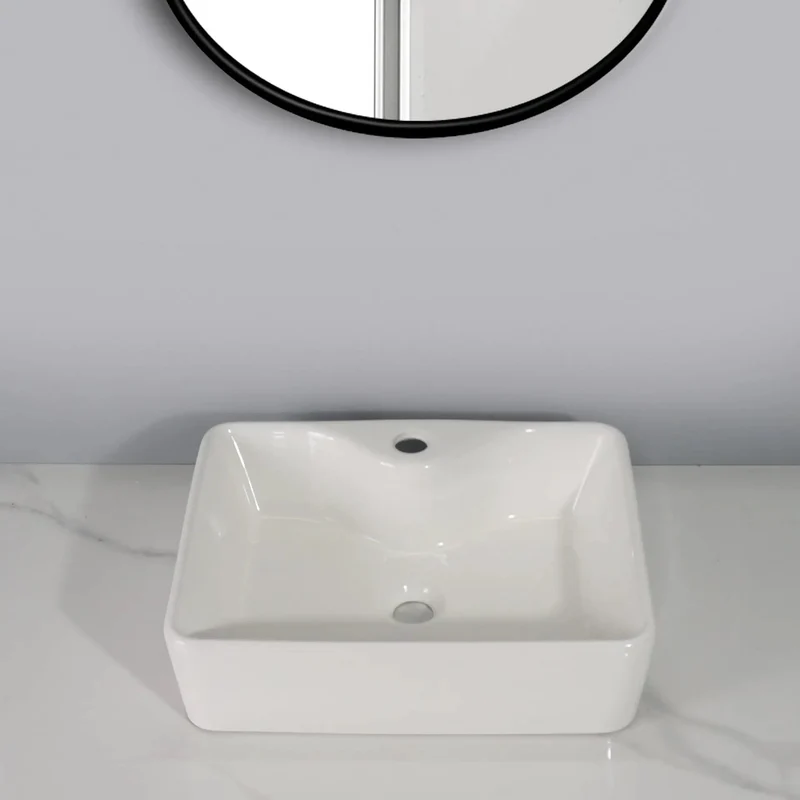 Knockout Ceramic Vessel Sink With Dope Slick Lines Square Countertop Bathroom Washbasin And Fresh Easy Clean Home Bowl Sink For Daily Care Routines