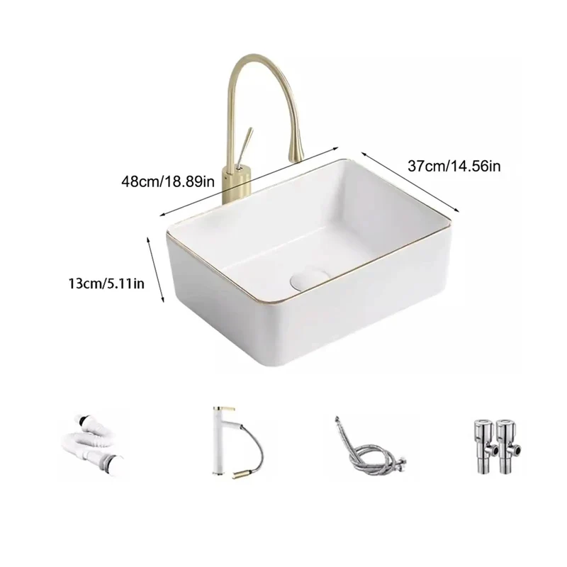 Slick Ceramic Vessel Sink With Bold Gold Trim High Gloss Porcelain Finish Small Bathroom Wash Basin Boss Quality Setup For Fresh Room Makeovers And Next Level Style