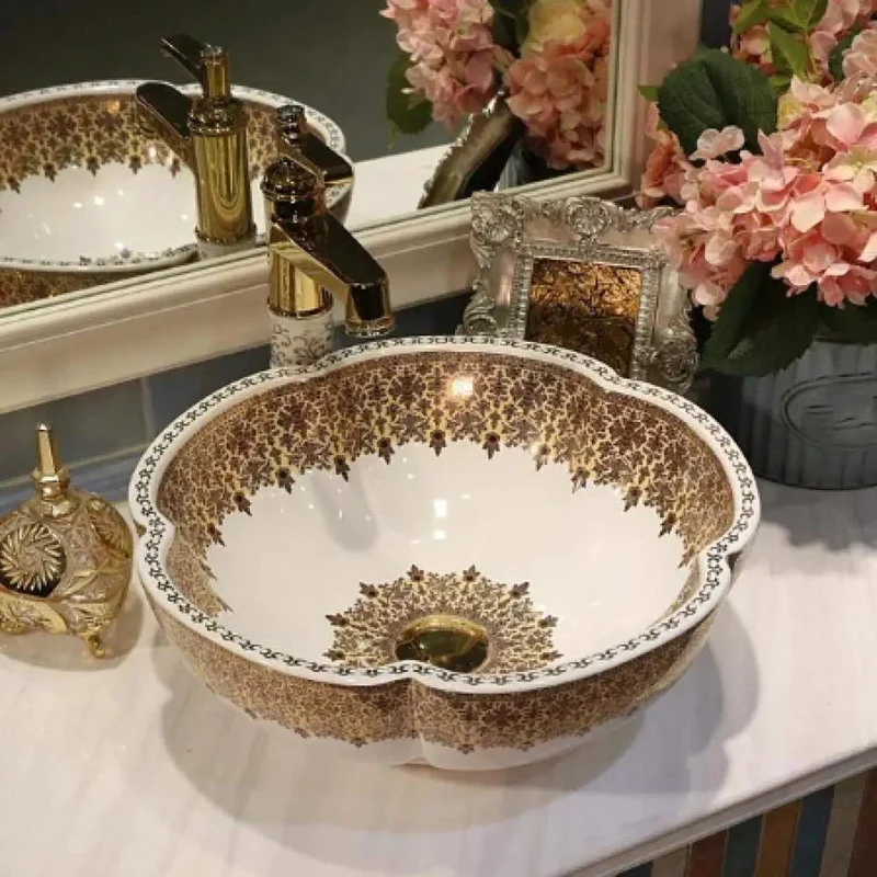 Top Shelf Durable Ceramic Countertop Bathroom Sink Round Flower Trough Basin With 12 Liter Capacity And Single Hole Faucet Prep For A Hassle Free Bathroom Refresh Setup