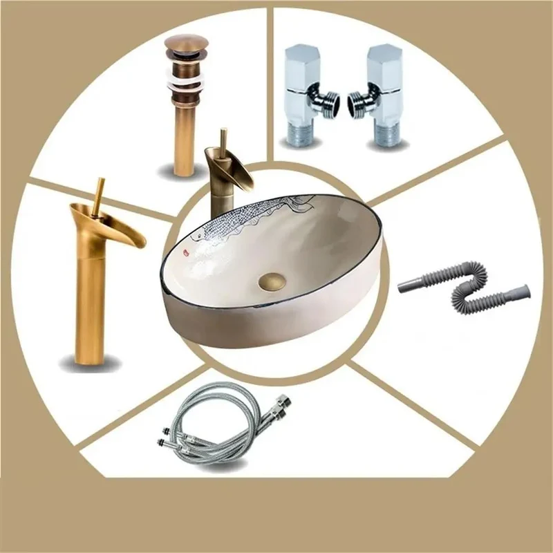 Heavy Duty Oval Vessel Vanity Sink Basin Hand Painted Premium Ceramic Countertop Wash Bowl With Complete Drain Kit And Slick Durable Surface Coating For Modern Bathroom Upgrade