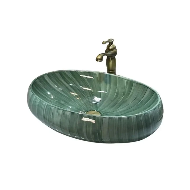 Slick Green Ceramic Oval Vessel Sink For Countertop Vanity Upgrade That Brings A Deadly Clean Look And Real Deal Luxury To Your Bathroom Or Outdoor Balcony With Premium Glaze Finish And Tight Craftsmanship