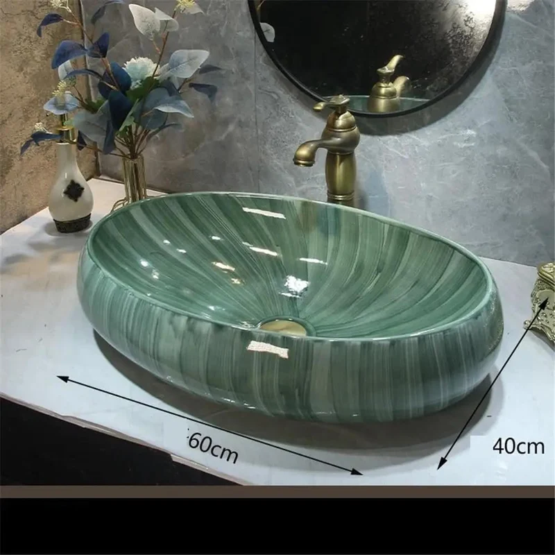 Slick Green Ceramic Oval Vessel Sink For Countertop Vanity Upgrade That Brings A Deadly Clean Look And Real Deal Luxury To Your Bathroom Or Outdoor Balcony With Premium Glaze Finish And Tight Craftsmanship