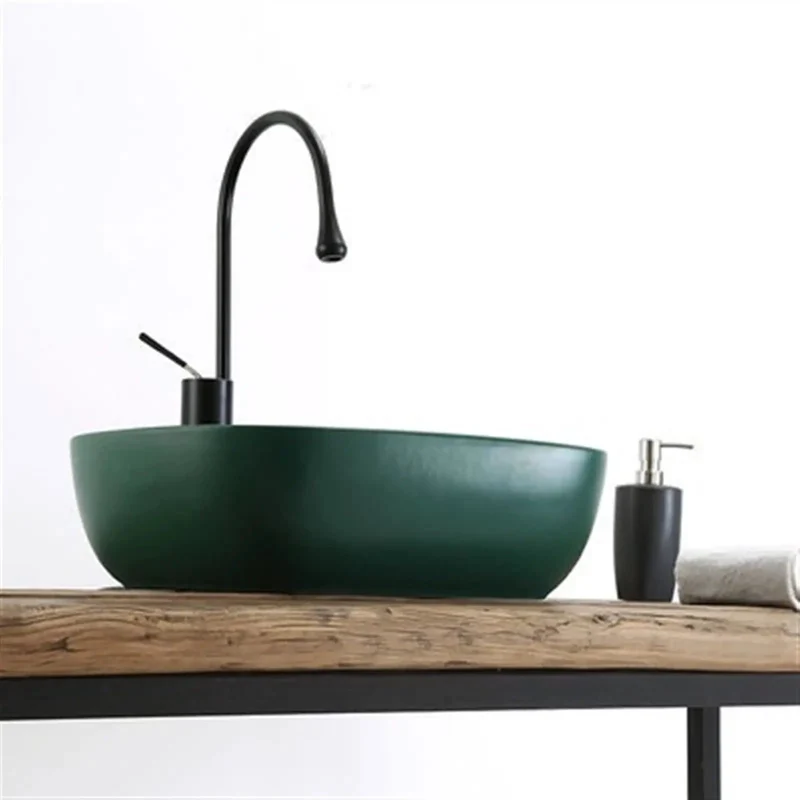 Fresh Matte Green Ceramic Vessel Sink For Modern Bathrooms Rectangular Countertop Art Basin With Built In Drainer Sleek Washbasin Straight Upgrade For Any Home Vanity Setup A Total Space Glow Up