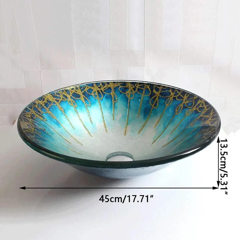 Totally Stunning Gradient Gold Above Counter Vessel Sink Crafted From Strong Tempered Glass Comes With Smooth Waterfall Faucet For A Heck Of A Bathroom Upgrade Super Clean Round Washroom Basin Combo Quick Swap Job
