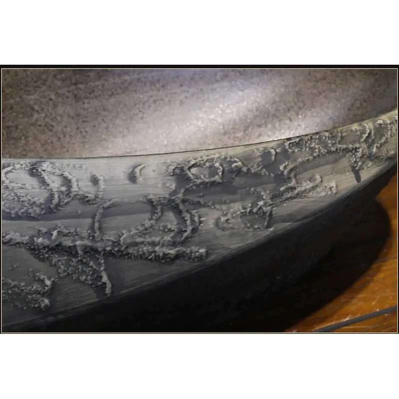 Kickass Ceramic Vessel Bathroom Sink Stone Texture Art Basin Unique Shape Countertop Washstand Lavatory Vanity Accessory Bundle With Copper Angle Valves And Faucet Top Shelf Quality Dope Finish