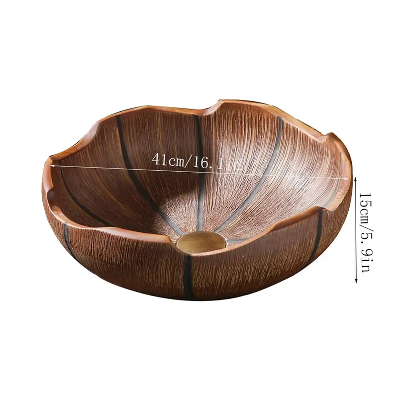 Straight Up Premium Retro Ceramic Bathroom Vessel Sink Above Counter Vanity Basin 16 Inch Sweet Finish Copper Faucet Bundle No Mess Setup Heavy Duty Self Rimming Washbowl