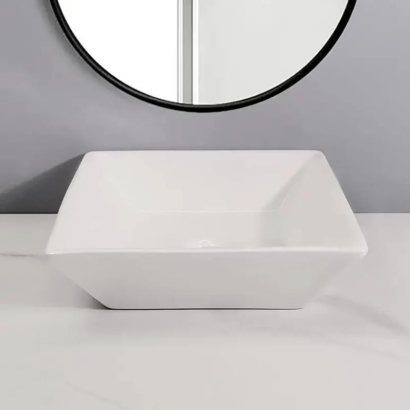 Modern Square Vessel Sink Bathroom Counter Basin Premium Ceramic Washbasin White Top Shelf Slick Finish Heavy Duty Easy Mount Clean Setup For Master Bath Or Spa Retreat