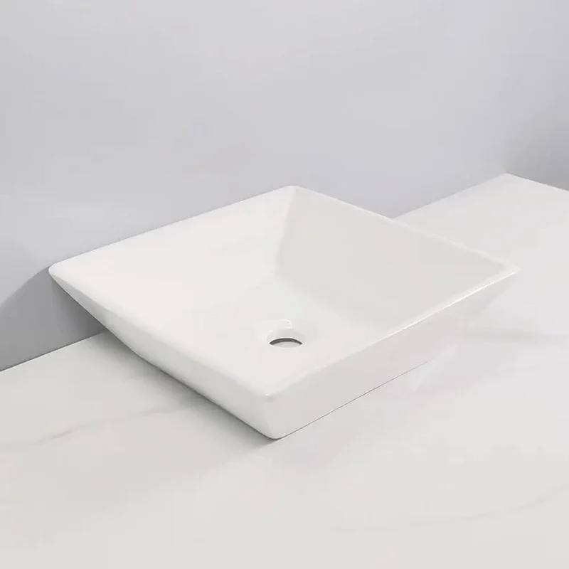 Modern Square Vessel Sink Bathroom Counter Basin Premium Ceramic Washbasin White Top Shelf Slick Finish Heavy Duty Easy Mount Clean Setup For Master Bath Or Spa Retreat