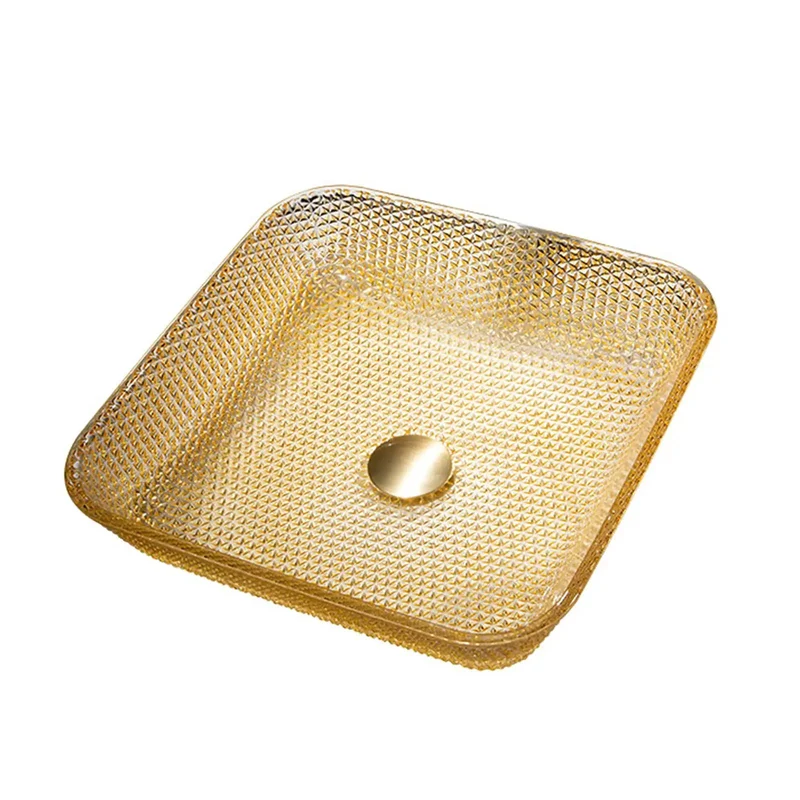 Real Deal Yellow Square Tempered Glass Vessel Sink With Waterfall Faucet And Pop Up Drain For Modern Counter Top Bathrooms No Fuss Install Smooth Glazed Vibe Total Fresh Look For Daily Use