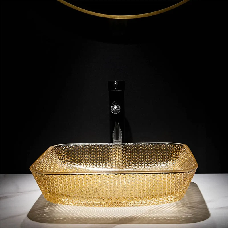 Real Deal Yellow Square Tempered Glass Vessel Sink With Waterfall Faucet And Pop Up Drain For Modern Counter Top Bathrooms No Fuss Install Smooth Glazed Vibe Total Fresh Look For Daily Use