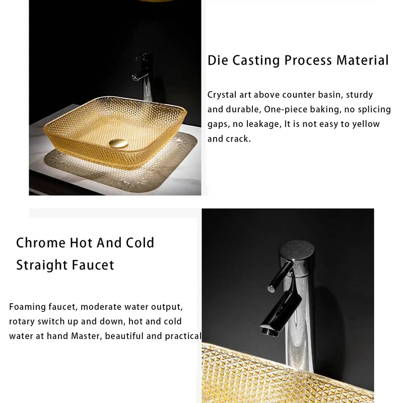 Real Deal Yellow Square Tempered Glass Vessel Sink With Waterfall Faucet And Pop Up Drain For Modern Counter Top Bathrooms No Fuss Install Smooth Glazed Vibe Total Fresh Look For Daily Use