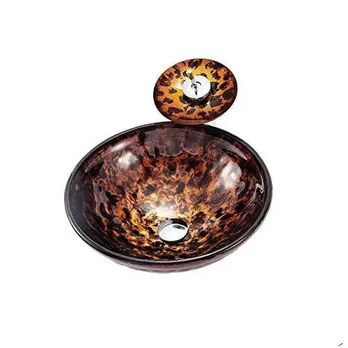 Top Shelf Tempered Glass Vessel Sink Above Counter Bathroom Vanity Bowl With Matching Waterfall Faucet And Pop Up Drain Combo Solid Scratch Stain Resistant Premium Heavy Duty Build