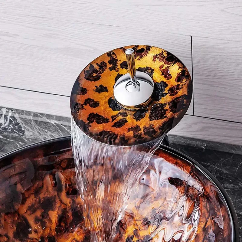 Top Shelf Tempered Glass Vessel Sink Above Counter Bathroom Vanity Bowl With Matching Waterfall Faucet And Pop Up Drain Combo Solid Scratch Stain Resistant Premium Heavy Duty Build