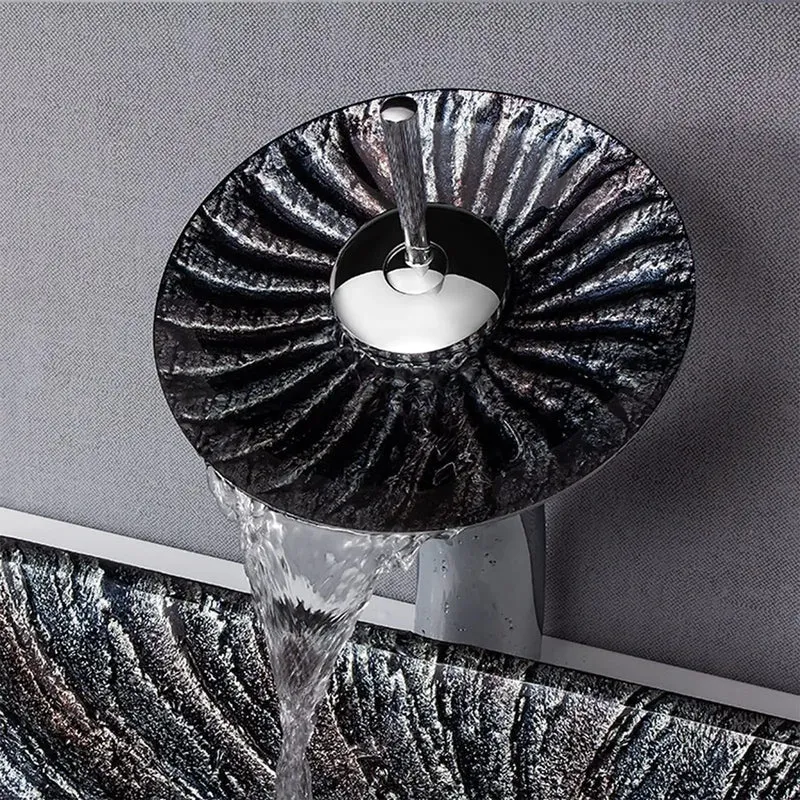 Top Shelf Tempered Glass Vessel Sink With Waterfall Faucet And Pop Up Drain Smooth Scratch Resistant Shine Countertop Wash Basin For A Dope Bathroom Refresh