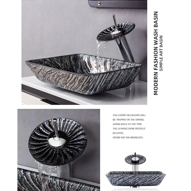 Top Shelf Tempered Glass Vessel Sink With Waterfall Faucet And Pop Up Drain Smooth Scratch Resistant Shine Countertop Wash Basin For A Dope Bathroom Refresh