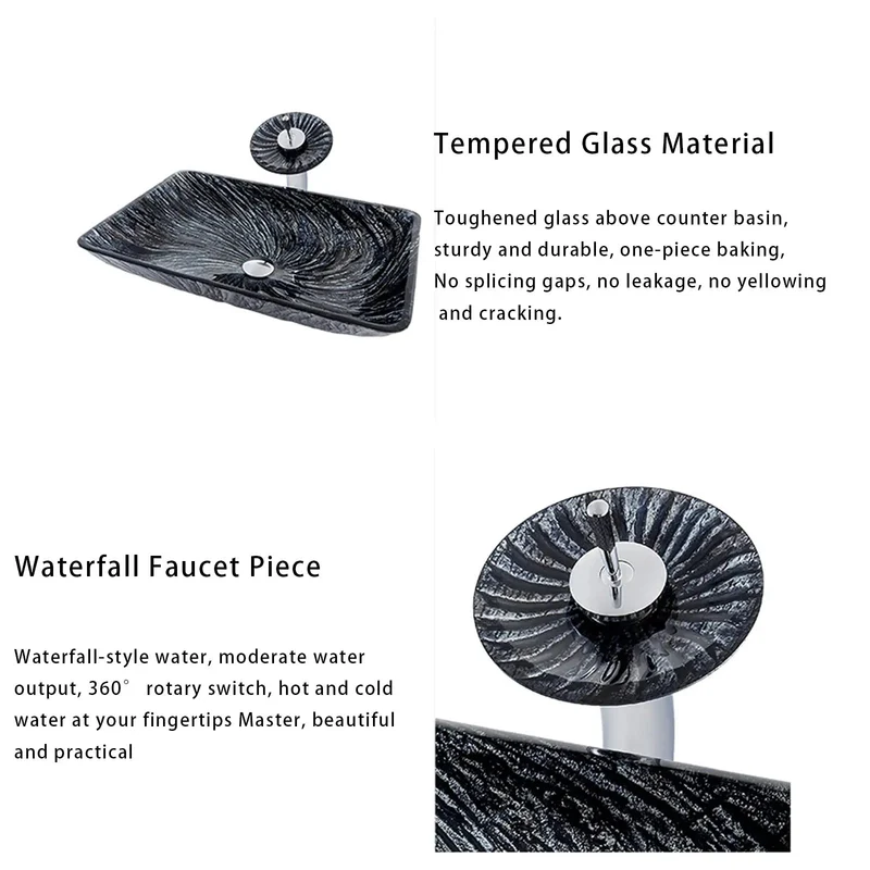 Top Shelf Tempered Glass Vessel Sink With Waterfall Faucet And Pop Up Drain Smooth Scratch Resistant Shine Countertop Wash Basin For A Dope Bathroom Refresh