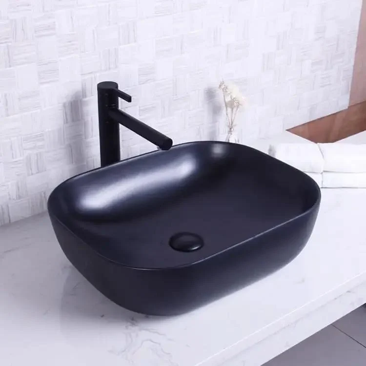 Swanky Black Ceramic Vessel Sink Bathroom Washbasin Modern Art Basin Square or Round Shape Nordic Luxury Countertop Bowl Sleek Design Top Shelf Finish Dope Stylish Addition to Your Home Decor Project