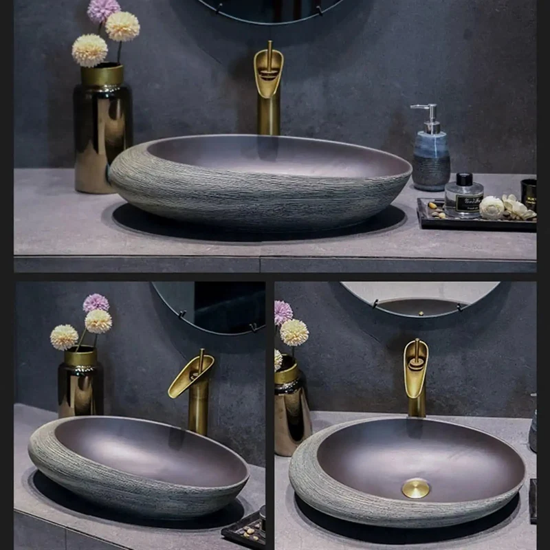 Premium Ceramic Countertop Bathroom Sink With Faucet And Hardware Vintage Vessel Washbasin Featuring A Slick Glazed Surface And No Sweat Quick Install To Level Up Your Daily Home Setup Effortlessly
