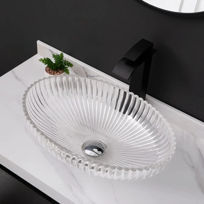 Snag This Top Shelf Crystal Glass Vessel Sink Perfect For Above Counter Install Clear Oval Basin Offers Fresh Transparency And A Sleek Look Ideal For Modern Bathroom Or Chic Half Bath Vanity Projects Total Win