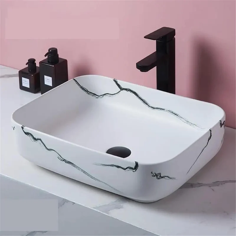 Top Shelf And Dope Imitation Marble Vessel Basin For Above Counter Vanity With Glossy Porcelain Finish High Fired Ceramic Bathroom Sink Rock Solid Heavy Duty Stand